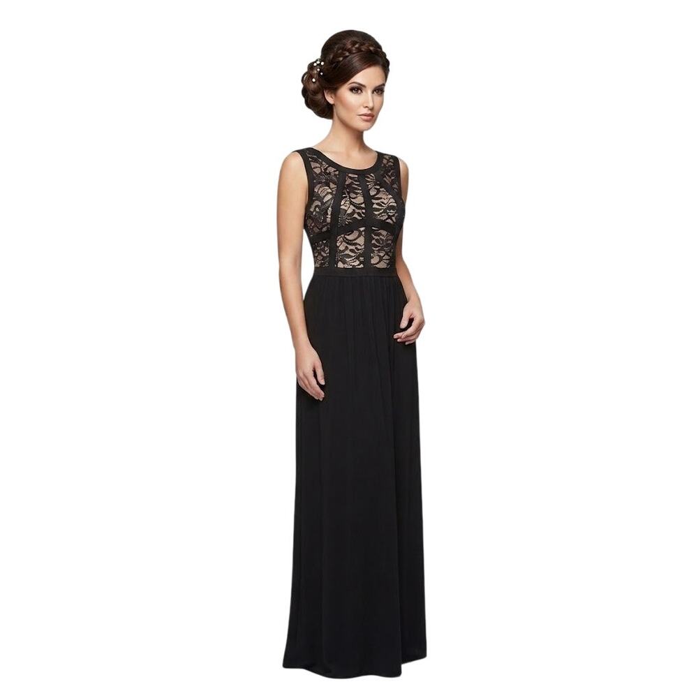 Kathy Roberts Black Lace Cage Bodice Maxi Evening Gown Large